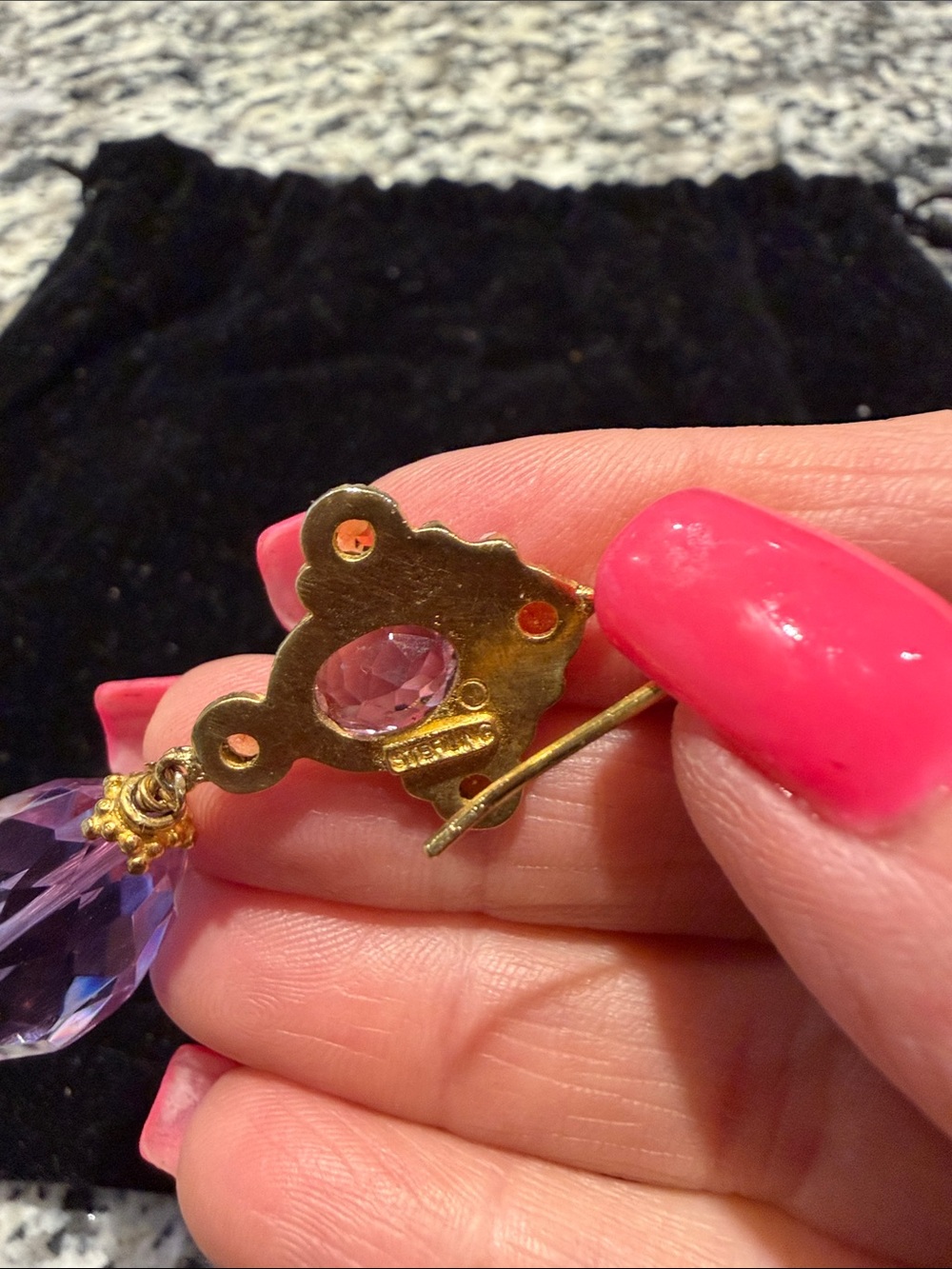 Gold over sterling silver amethyst Teardrop Dangle Earrings - Picture 5 of 5